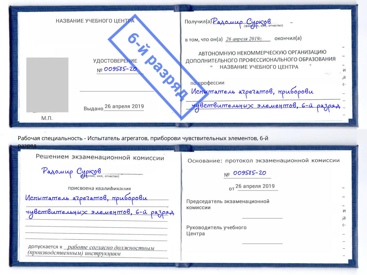 корочка 6-й разряд Испытатель агрегатов, приборови чувствительных элементов Альметьевск