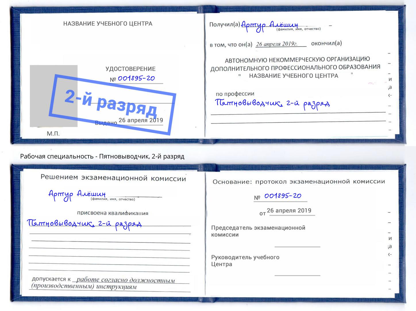 корочка 2-й разряд Пятновыводчик Альметьевск