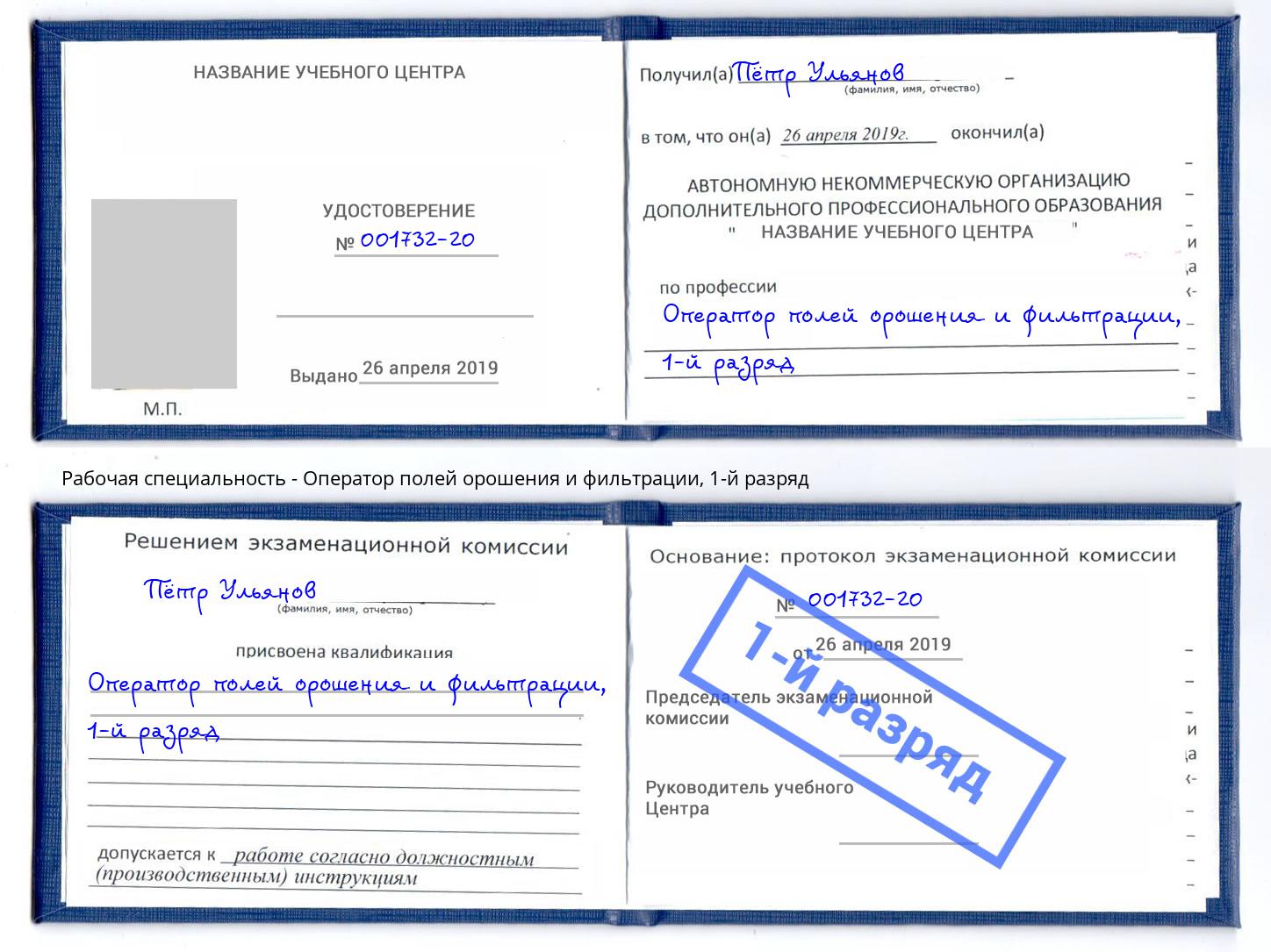 корочка 1-й разряд Оператор полей орошения и фильтрации Альметьевск