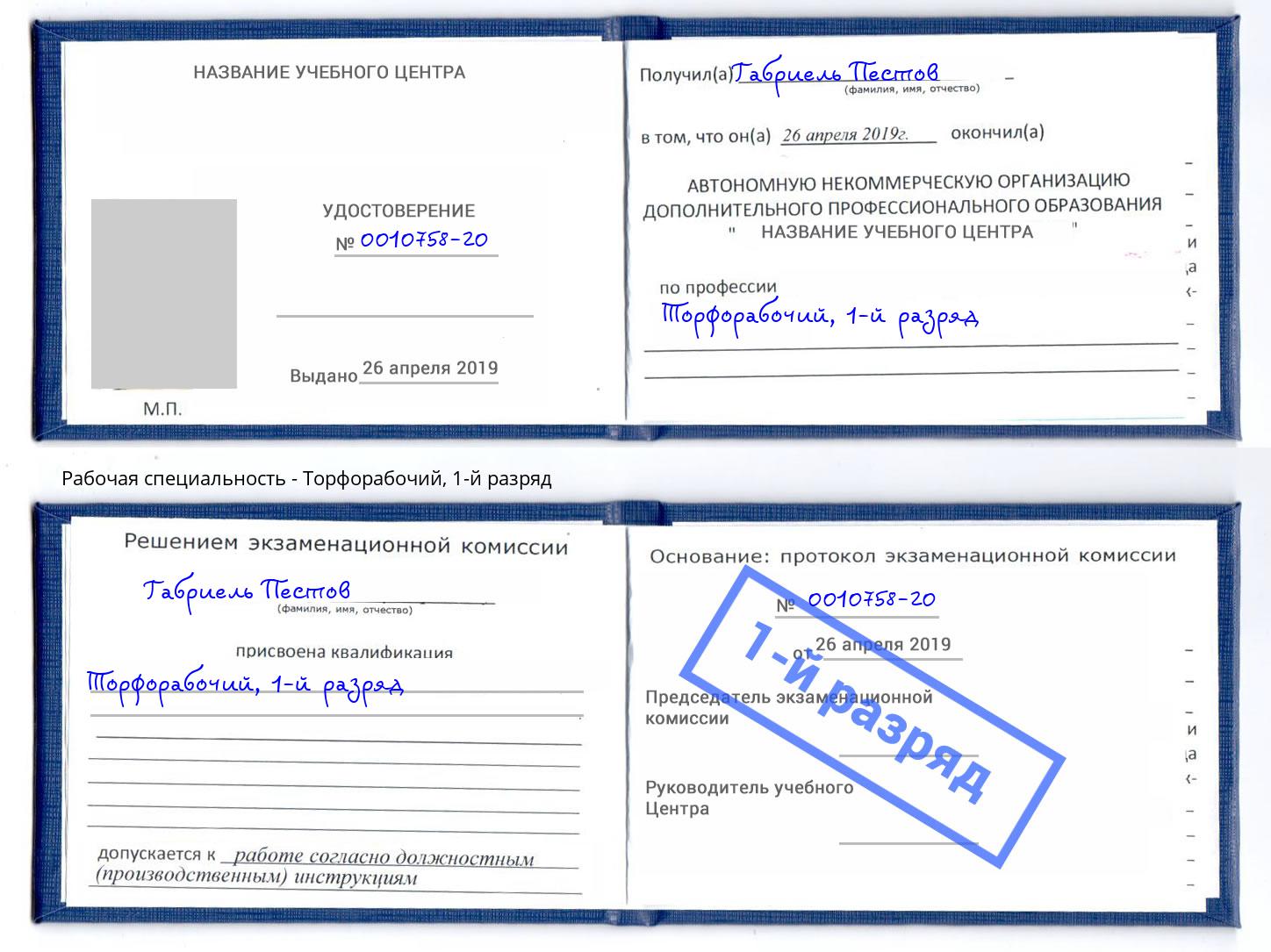 корочка 1-й разряд Торфорабочий Альметьевск