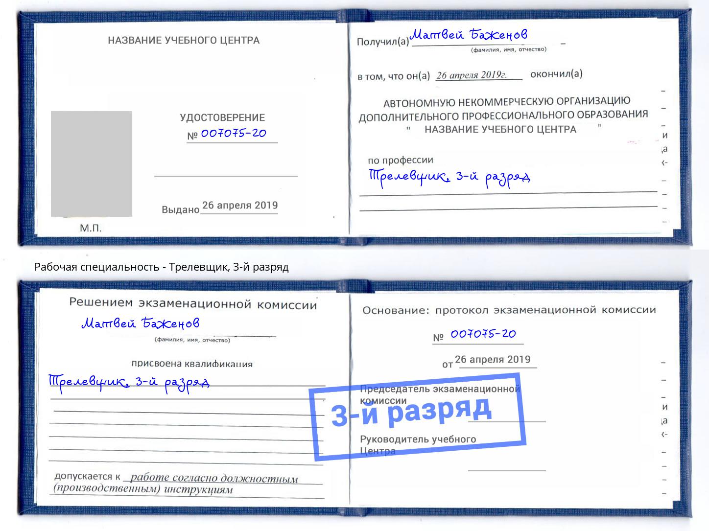 корочка 3-й разряд Трелевщик Альметьевск