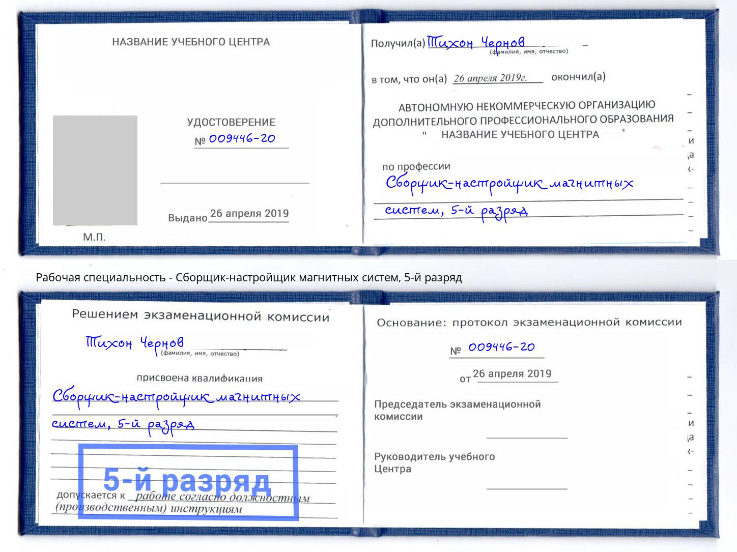 корочка 5-й разряд Сборщик-настройщик магнитных систем Альметьевск