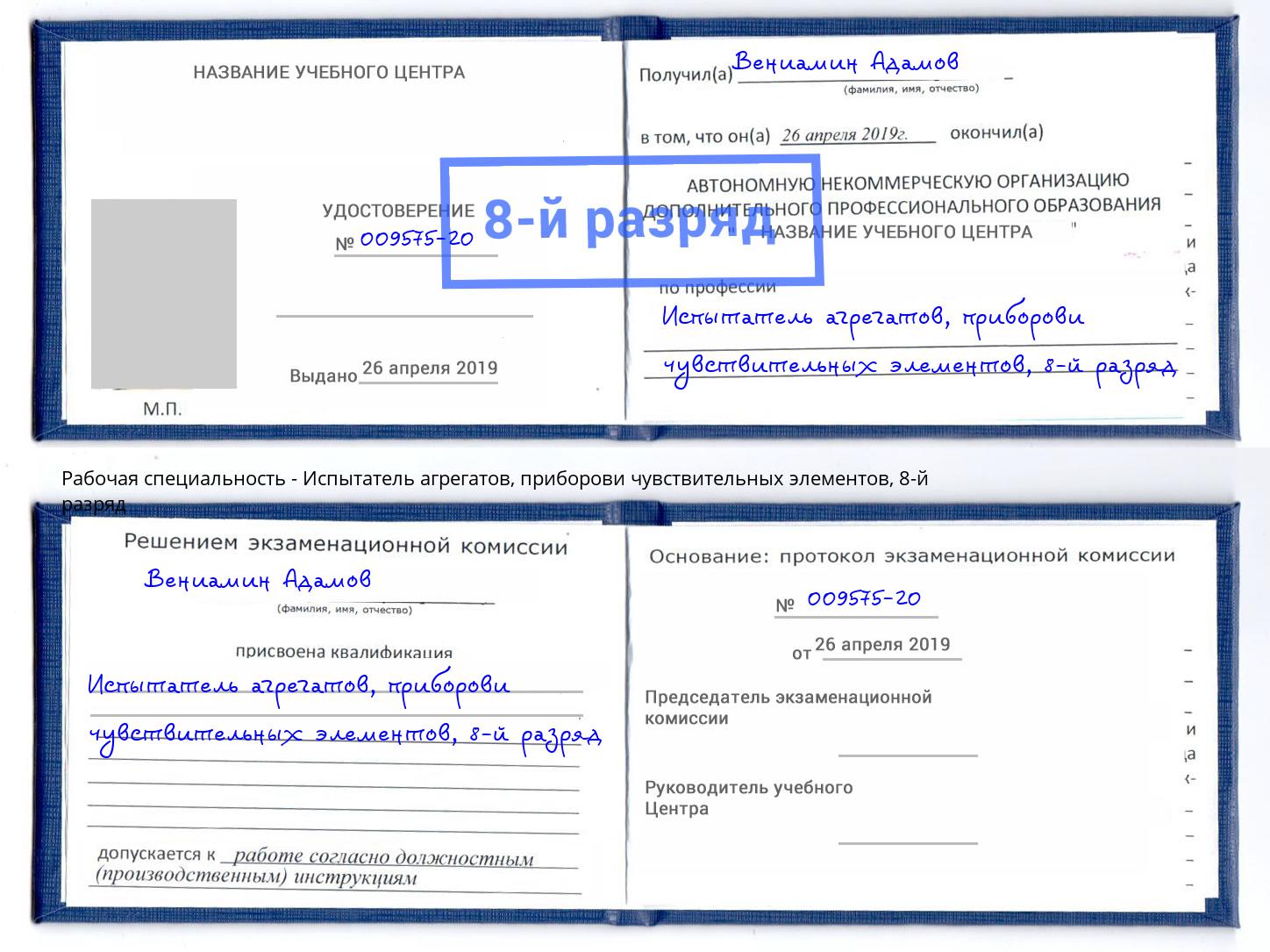 корочка 8-й разряд Испытатель агрегатов, приборови чувствительных элементов Альметьевск